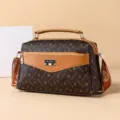 Bolso bandolera monogram vintage para mujer, bolso de mano marrón retro con asa. - Letra Pequeña