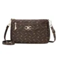 Brown women crossbody bag retro PU leather shoulder bag with vintage letter print. - Small Letter