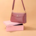Stylish women PU leather crossbody shoulder bag with metal butterfly decor for daily use. - Oak Red