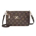Vintage brown monogram crossbody bag for women, small shoulder purse with gold hardware. - Monogram Print