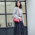 Stylish retro red women's crossbody shoulder bag with chic bow detail and quilted pattern. - Jujube Red