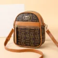 Women's small vertical crossbody phone bag, stylish brown monogram PU leather messenger bag. - Large Abstract Print