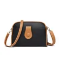 Classic black and brown contrast small dome crossbody shoulder bag for women daily fashion. - Black