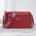 Red crossbody bag for women, wide shoulder strap and chevron quilted PU leather design. - Jujube Red