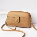 Khaki mini crossbody phone bag, stylish faux leather shoulder bag with crocodile pattern pocket. - Earthy Yellow