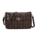 Retro brown monogram crossbody bag for women, stylish vintage shoulder bag with gold hardware. - Large Abstract Print