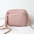 Pink PU leather crossbody bag for women with chain strap and tassel detail variant. - Oak Red