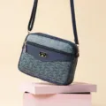 Elegante Damen Umhängetasche mit klassischem Monogramm Muster, modische Tasche für den Alltag. - Blau