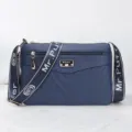 Classic Blue PU Leather Casual Crossbody Shoulder Bag with Wide Strap Option - Dark Blue