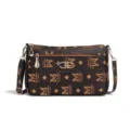 Vintage brown monogram crossbody bag for women with multiple zip compartments and gold hardware. - Letter M