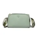Green women's casual crossbody bag with wide strap and multi-layer zippers for daily wear - Smoke Green