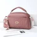 Pink PU leather women's shoulder bag with tassel, heart metal lock and stylish wide strap. - Rubber Red - Double Heart