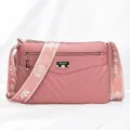 Stylish women pink crossbody shoulder bag with wide strap, trendy small square bag for daily use. - Pink