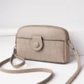 Stylish women mini crossbody phone bag with crocodile texture and zipper pockets taupe. - Alpaca Color