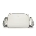 White casual crossbody shoulder bag for women, stylish wide strap, multi-layer zipper design. - White