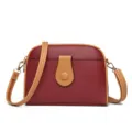 Red shell crossbody bag with brown trim, stylish women's single shoulder daily handbag. - Jujube Red