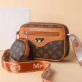 Brown Monogram Print Women Shoulder Bag With Coin Purse Crossbody Bag Chic Handbag - Monogram Print