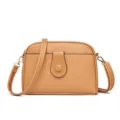 Women camel PU leather crossbody bag, stylish small shell shoulder bag with flap and strap. - Earthy Yellow
