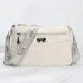 Stylish women's quilted crossbody shoulder bag with wide strap casual daily handbag - Off White