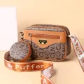 Women brown monogram shoulder crossbody bag with coin pouch and printed strap variant. - LCN Letters