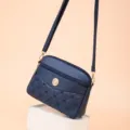 Women Dark Blue Quilted Crossbody Bag Heart Pattern PU Leather Fashion Shoulder Handbag - L26 x H18 x W7 cm / Dark Blue