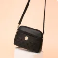 Women fashion black PU leather crossbody shoulder bag with quilted heart embroidery design. - L26 x H18 x W7 cm / Black