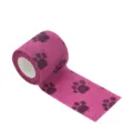 Bande adhésive élastique rose pour animaux avec motif de pattes, bandage pour chiens. - Empreinte de patte rose