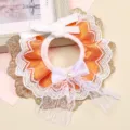 Cute cat collar with orange fabric and white lace bow, fashionable pet bib for kittens. - S 20-25cm / Orange Pearl