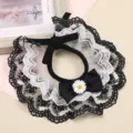 Cute black and white lace pet collar with bow and daisy flower stylish cat bib accessory - M 25-30cm / Black Daisy