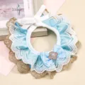 Cute blue and white lace pet bib with bowknot and rhinestone flower for cats and dogs fashion. - Sky Blue