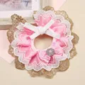 Cute pink lace pet bib collar with gold trim and bowknot for cats and small dogs variant. - Peach Pink