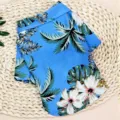 Summer Hawaiian dog shirt, tropical palm leaf print pet clothes, breathable short sleeve pet apparel. - XS / Sky Blue