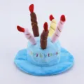 Cute plush birthday cake hat for pets, funny cat and dog headwear for party costume. - Blue