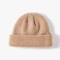 Bonnet en tricot uni pour hommes et femmes, bonnet de pêcheur chaud d'automne hiver. - L (58-60cm) / Beige