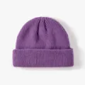 Bonnet en tricot violet hiver chaud unisexe casquette de crâne couleur unie mode streetwear - L (58-60cm) / Violet