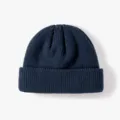 Bonnet en tricot bleu foncé pour hommes et femmes, bonnet chaud d'hiver mode couleur unie. - L (58-60cm) / Bleu marine