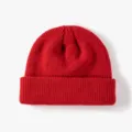 Bonnet en tricot rouge, streetwear d'hiver chaud docker unicolore sans revers pour hommes et femmes. - L (58-60cm) / Rouge Foncé