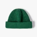 Solid color ribbed knit beanie for men and women, classic dark green winter warm skull cap. - One Size / Green