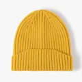 Yellow ribbed knit beanie for women, warm winter slouchy hat, casual stylish fleece cap. - One Size / Turmeric