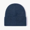 Classic dark blue ribbed knit beanie winter warm solid color casual woolen hat for adults - Navy Blue