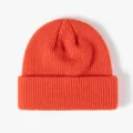 Orange ribbed knit beanie winter warm cuffed pull-on hat casual solid color fashion cap - One Size / Orange Red
