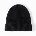 Black ribbed knitted beanie winter warm hat for women fashion casual solid color cap - One Size / Black