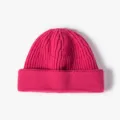 Solid color knit beanie in hot pink, classic ribbed winter warm cuffed pullover cap for daily wear. - One Size / Rose Red