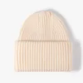 Thickened warm knitted beanie hat for autumn and winter, cozy casual wool cap for cold days. - One Size / Creamy White
