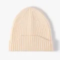 Women's off-white ribbed knit beanie winter warm cashmere blend hat solid color causal - One Size / Cream