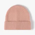 Pink knitted beanie for women and men, winter warm cuffed solid color casual wool hat. - One Size / Baby Pink