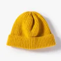 Yellow knit beanie hat for women winter warm solid color comfortable soft casual daily wear - One Size / Turmeric