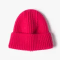 Winter pink knit beanie hat, soft faux rabbit hair warm winter cap for women daily wear. - One Size / Rose Red