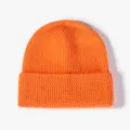Orange knitted beanie solid color cuffed winter warm hat casual stylish cold hat - One Size / Orange
