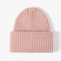 Pink ribbed knit beanie winter warm thick slouchy cuff wool hat casual daily wear apparel - One Size / Light Pink
